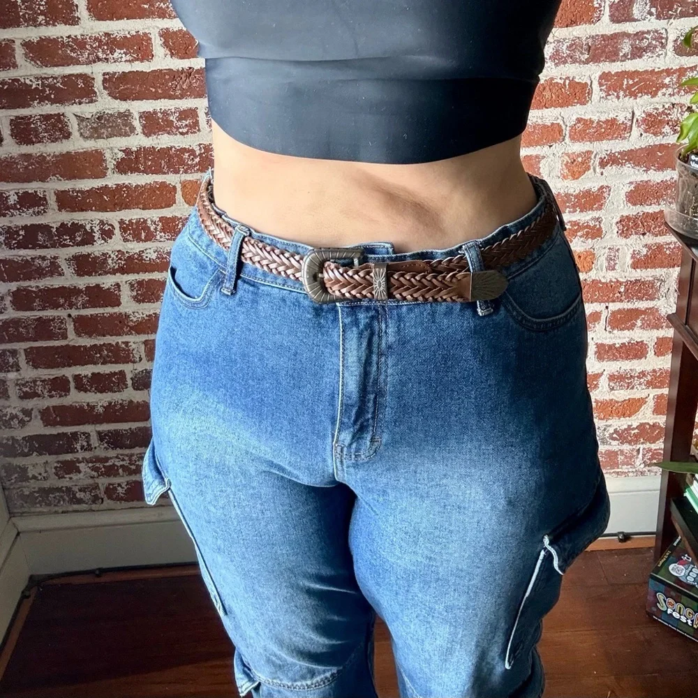 Vintage leather dark brown braided belt | tagged: M/L